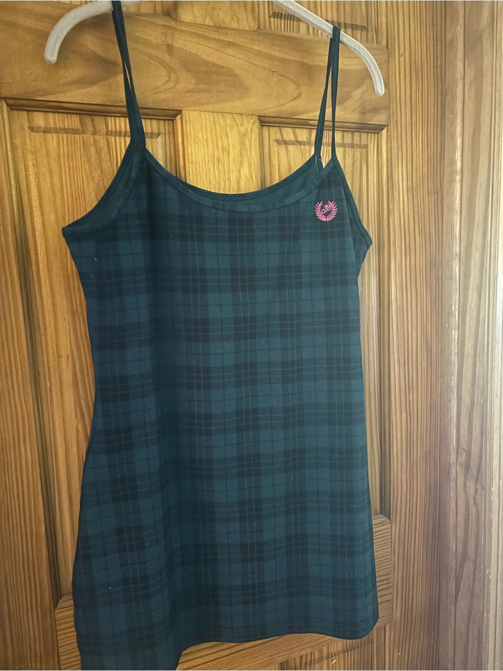 PINK Victoria's Secret Green Plaid Mini Slip Dress with shelf bra NWT
